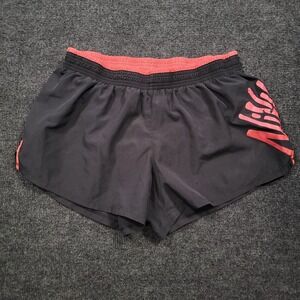 Nike Women Dri Fit Running Shorts Large Black Red Logo Athletic